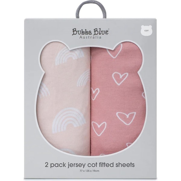 2PK Bubba Blue Nordic 77x135cm Jersey Cot Fitted Sheet 0-12m Dusty Berry/Rose