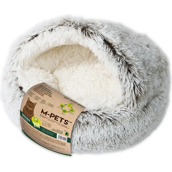 M-Pets Snugo ECO Pet/Cat Fleece Hooded Calming Sleeping Bed 50x30cm White/Grey