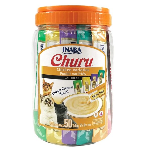50pc Inaba Churu Chicken Tube Varieties Set Pet/Cat Food/Treats w/ Tub 14g