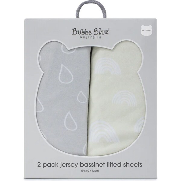 2PK Bubba Blue 40x80cm Nordic Bassinet Jersey Fitted Sheet Baby 0-12m Grey/Sand