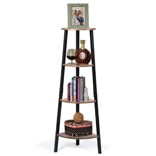 Giantex 4-Tier Industrial Corner Ladder Shelf Display Rack w/Metal Frame Bookcase Furniture Stand Accent Storage Organizer