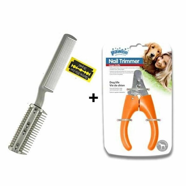 Pet Hair Trimmer with Extra Blades & Pawise Pet Nail Clipper Combo 2Pc Value Set