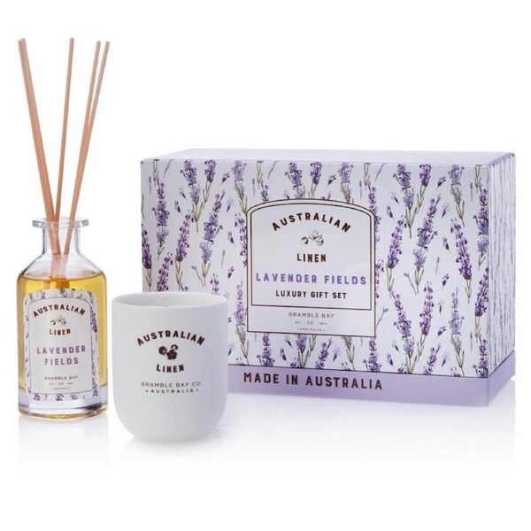 Bramble Bay Australian Linen - Candle & Diffuser Gift Box Set - Lavender Fields