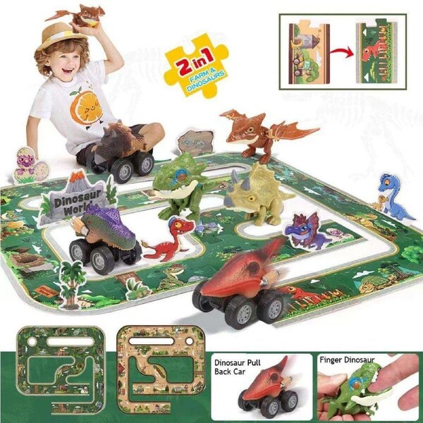 Kidst 3D Dinosaur Puzzle with 3 Toy Cars Educational Playset for Kids