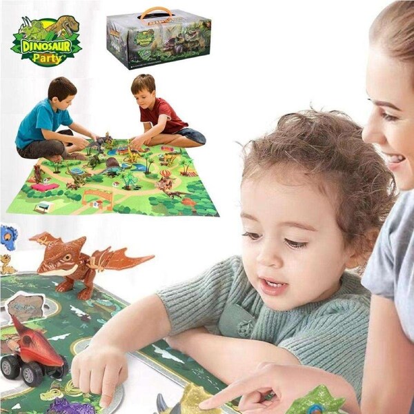 Kidst Dino Adventure Bundle - Complete 3D Dinosaur Puzzle & Dino Park Play Mat