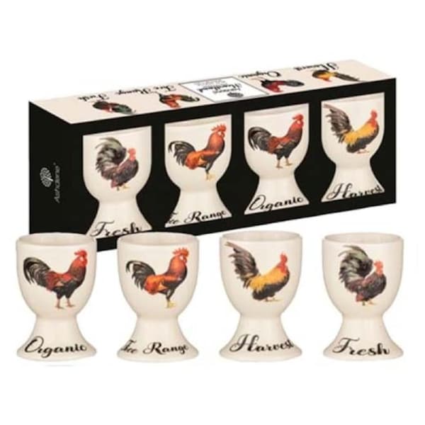 Ashdene Heartland Chickens Set 4 Assorted China Eggcups
