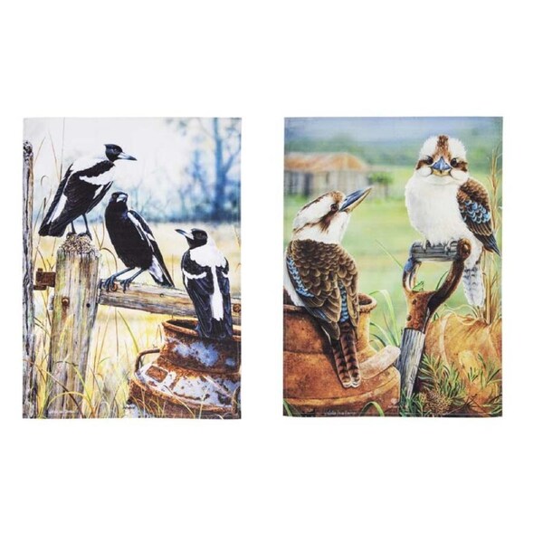 Ashdene Set 2 A Country Life Teatowel Dish Cloths Australian Birds