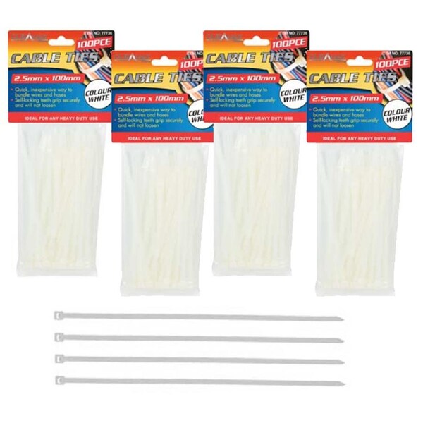 Ozoffer 400Pcs Cable Ties Zip Ties Nylon UV Stabilised Bulk White
