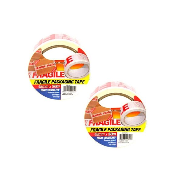Ozoffer 2x Sticky Packing Tape FRAGILE Printed Tape 50meter x 48mm High Quality