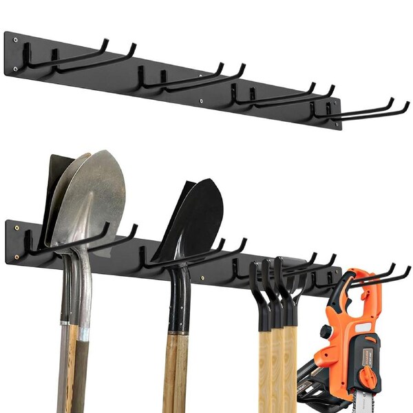 Costway Tool Holder Hanger Wall-mounted Organizer Rack Steel Garage Heavy Duty w/8 Hooks Black