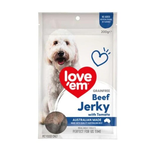 Grainfree Beef Jerky with Tomato 200 gram Dog Treats Australian Made by Love 'em