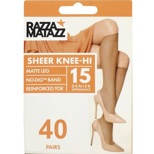 40 Pair RazzaMatazz Sheer Knee-Hi Women Stockings Socks Tan Brown H80043 Bulk