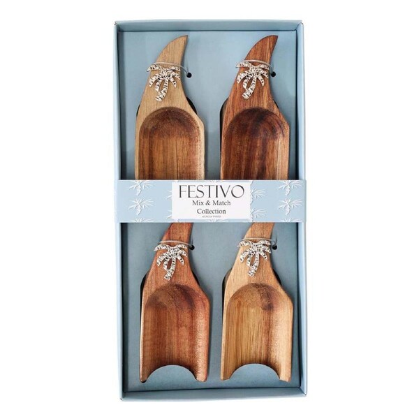 French Country Kitchen Wooden Serving Canape Scoop Palm Set 4