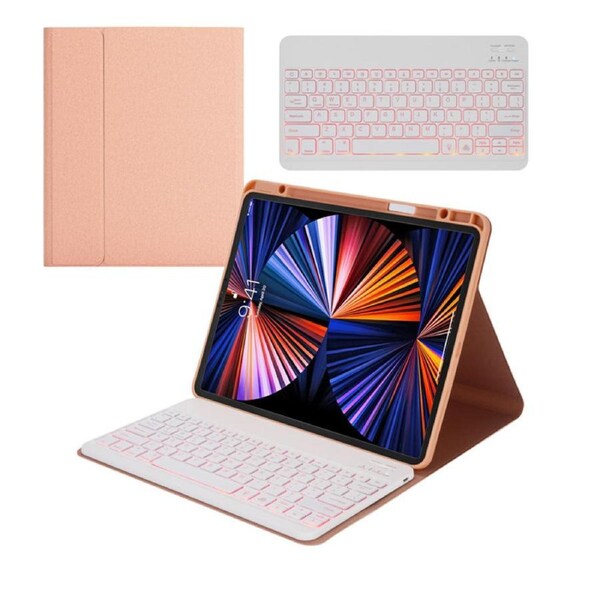 Nevenka Removable Square Keyboard Case 7 Color Backlit For iPad Pro12.9 with Pen Slot-Pink