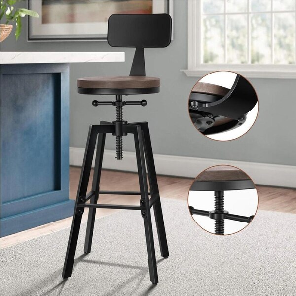 ALFORDSON Bar Stool Industrial Backrest Black