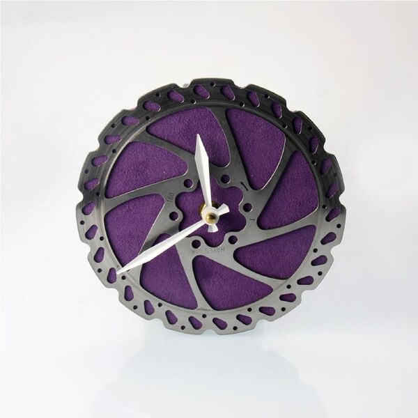 Handmade Clock - Purple Bicycle Disc Rotor Wall Clock - Made from Recycled Parts