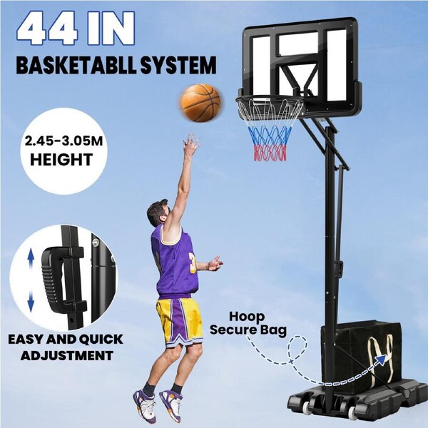 Costway 3.05m Basketball Hoop Stand System Adjustable Height Outdoor Playground w/Free Weight Bag