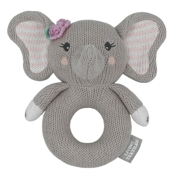 Living Textiles Newborn/Infant/Baby Cotton Knitted Ring Rattle Ella the Elephant