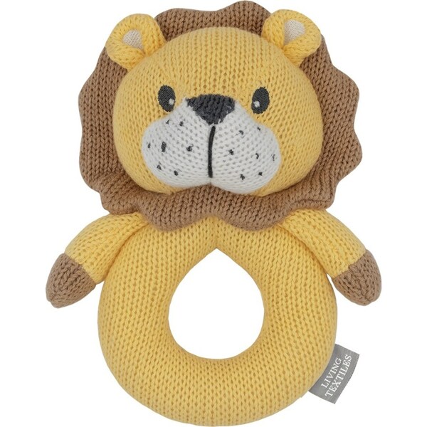 Living Textiles Newborn/Infant/Baby Cotton Knitted Ring Rattle Leo the Lion