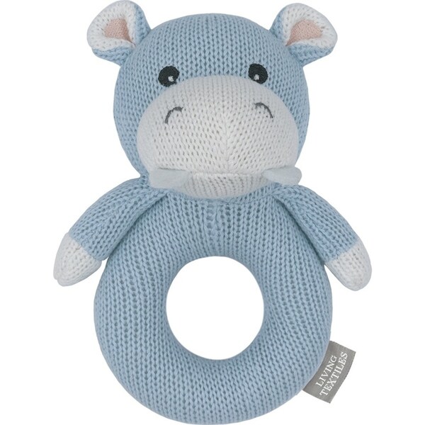 Living Textiles Newborn/Infant/Baby Cotton Knitted Ring Rattle Henry the Hippo