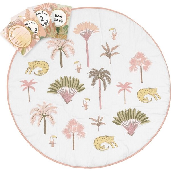 Lolli Living Baby/Newborn Cotton Nursery Play Mat With Milestone Cards Tropical