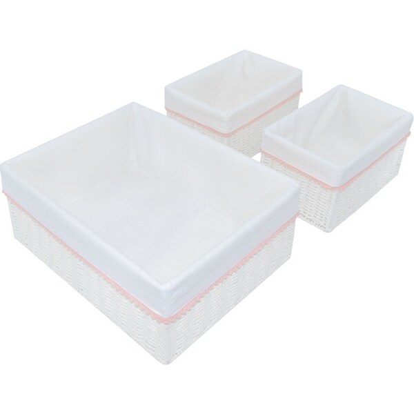 3pc Lolli Living Baby/Newborn Woven Nursery Storage Set Rope/Blush w/Pompoms