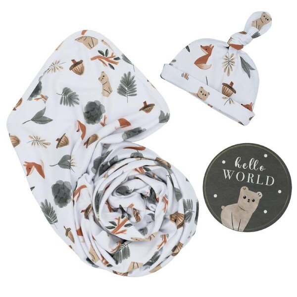 Living Textiles Newborn Baby Swaddle Cotton Gift Giving Set Forest Retreat