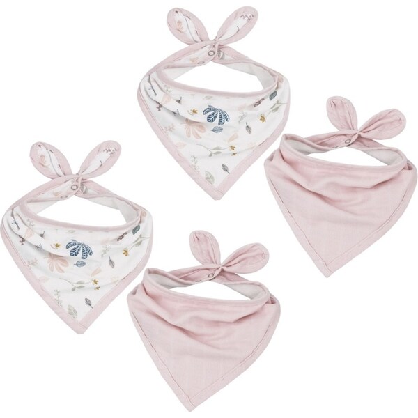 4pc Living Textiles Organic Cotton Muslin Bandana Feeding Bibs Botanical/Blush