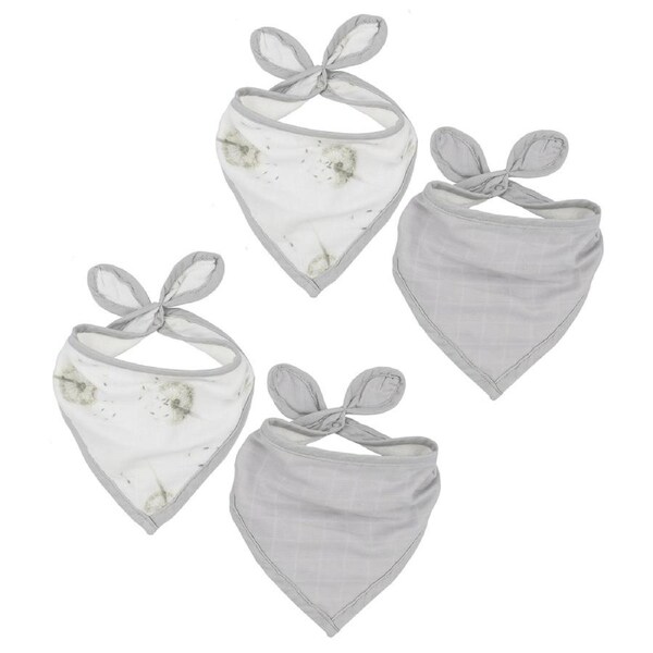 4pc Living Textiles Organic Cotton Muslin Bandana Feeding Bibs Dandelion/Grey