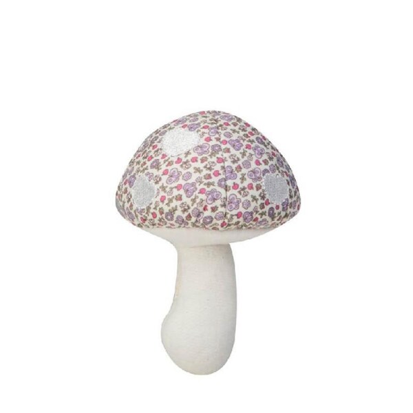 Mushroom Organic Cotton Rattle - Purple Garden Print - Apple Park