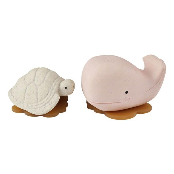 Squeeze'N'Splash Whale (Champagne Pink) & Turtle (Vanilla) Gift Set - Natural Rubber Bath Toy - Hevea