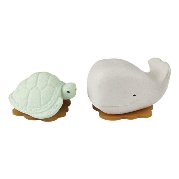 Squeeze'N'Splash Whale (Frosty White) & Turtle (Sage) Gift Set - Natural Rubber Bath Toy - Hevea
