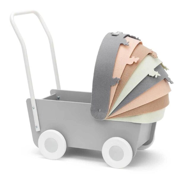 Skrallan Wooden Pram with Felt Concertina Hood - Micki