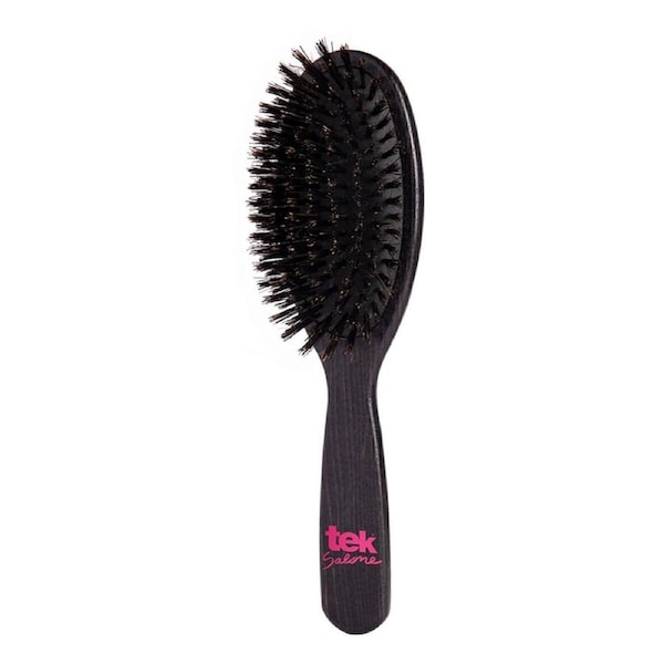 Big Oval Ash Wood Black Salone Professional Brush with Boar Bristles - Tek