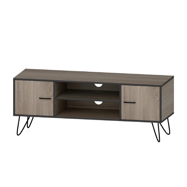 Foret TV Cabinet Stand Entertainment Unit Storage Shelf Metal 110cm Wooden Oak