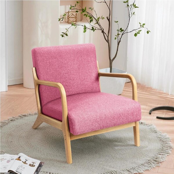 ALFORDSON Wooden Armchair Accent Lounge Chair Fabric Pink