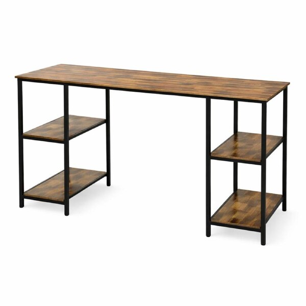 Foret Computer Desk Office Table Storage Shelf Study Work Metal Antique Brown