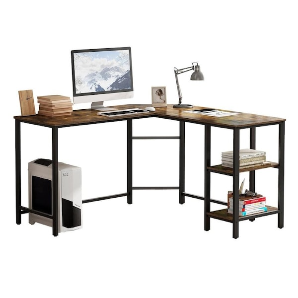 Foret Computer Desk L-Shape Office Corner Table Storage Study Work Metal Antique