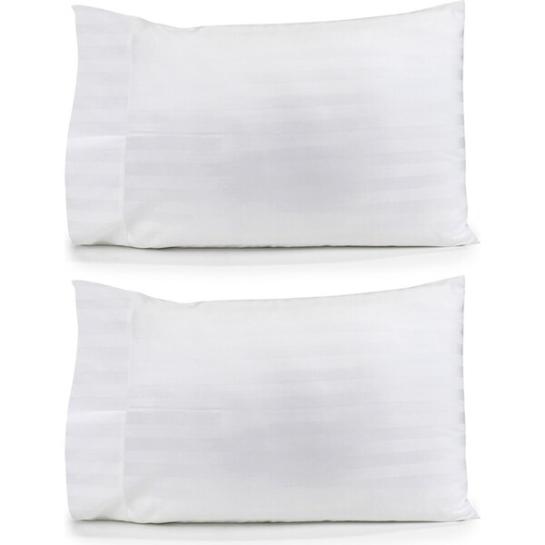 2x Jason Commercial Satin Stripe Easy Care Pillow Case with Cuff 48x73cm White