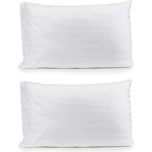 2x Jason Commercial Satin Stripe Premium Bed Easy Care Pillow Case 48x73cm WHT