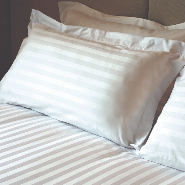 2x Jason Commercial Satin Stripe Standard Bed Pillow Case Tailored 48x73cm WHT