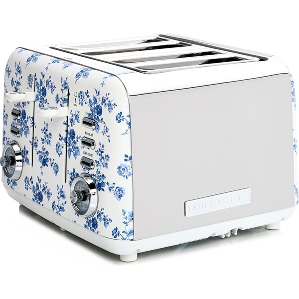 Laura Ashley 4 Slice Bread Toaster Stainless Steel w/ Wide Slots China Rose
