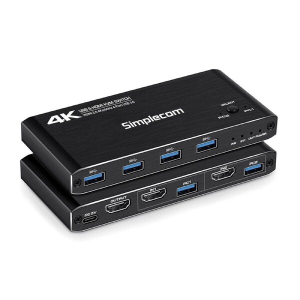 SIMPLECOM KM420 2-Port HDMI KVM Switch HDMI 2.0 4K@60Hz 4-Port USB 3.0 Hub 5Gbps