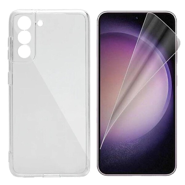 For Samsung Galaxy S23 Clear Back Case Cover and Soft Screen Protector Film
