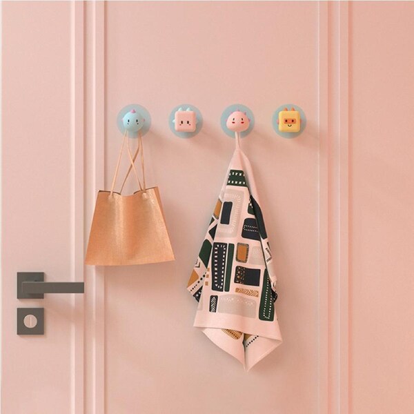 4 Pack Multifunctional Hook Household 3D Cute Pet Shape Punch-Free Hook