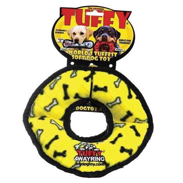 Yellow Bones Ultimates 4 Way Ring Dog & Puppy Toy by Tuffy (24x17.5x12.5cm)