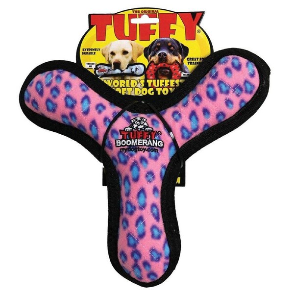 Pink Leopard Ultimates Boomerang Dog & Puppy Toy by Tuffy (24x17.5x12.5cm)