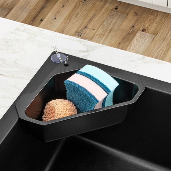 ACA Stainless Steel Drain Basket Kitchen Triangular Sink Strainer Multifunctional Vegetable Fruit Rack Storage Black
