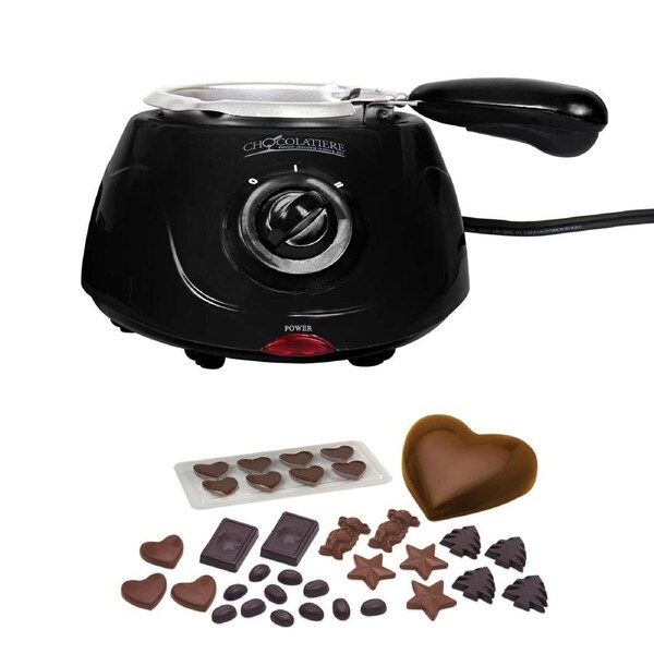 Total Chef Chocolatiere Electric Melter for Chocolate and Candy, Fondue Pot, DIY Candy Maker with 32 Piece Accessory Kit, 250g (Black)