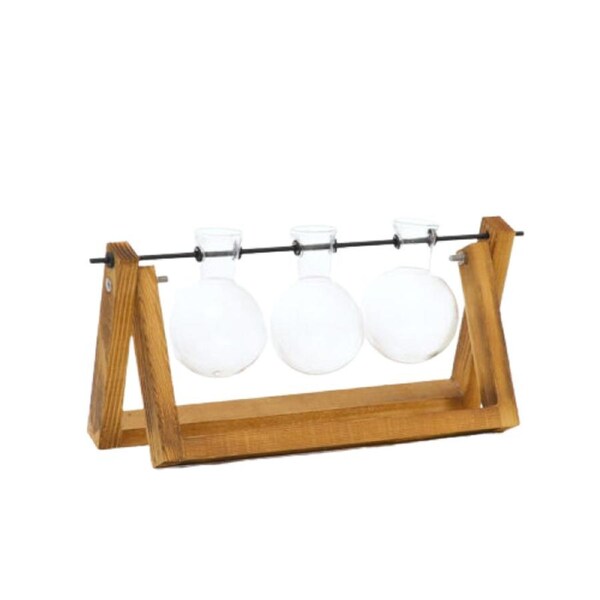 Glass Vases Wooden Stand Hanging Terrarium Container Hydroponics Pot Vase Decor - 1pc